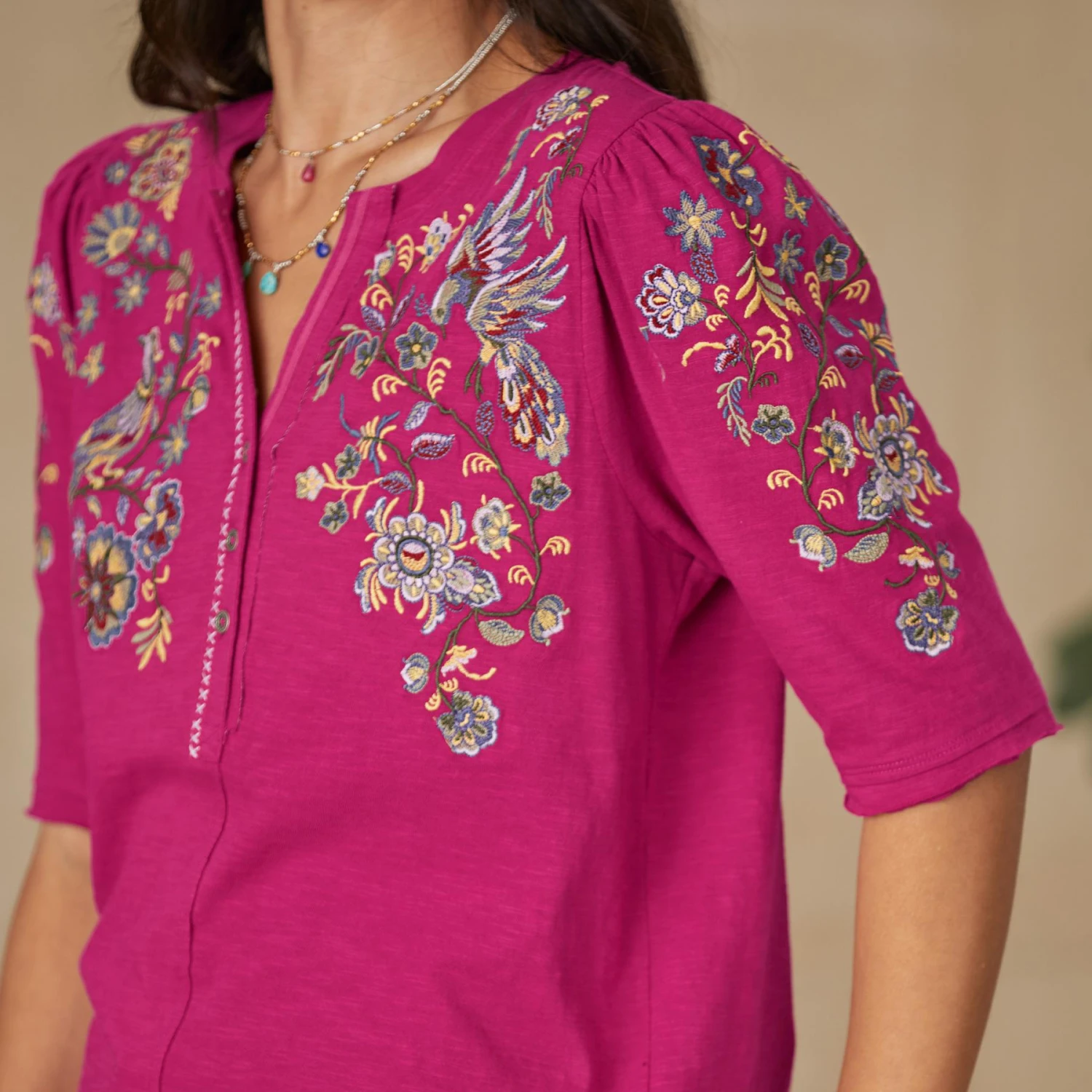 Avril Embroidered Henley, Petite 2 Avril Embroidered Henley, Petite - Image 2