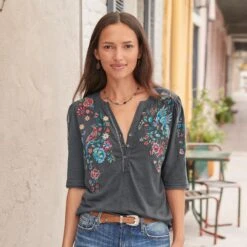 Avril Embroidered Henley, Petite 13 Avril Embroidered Henley, Petite -Eternal Jewelry Store 059c7284 8523 4804 92d5 8938f3f0845c