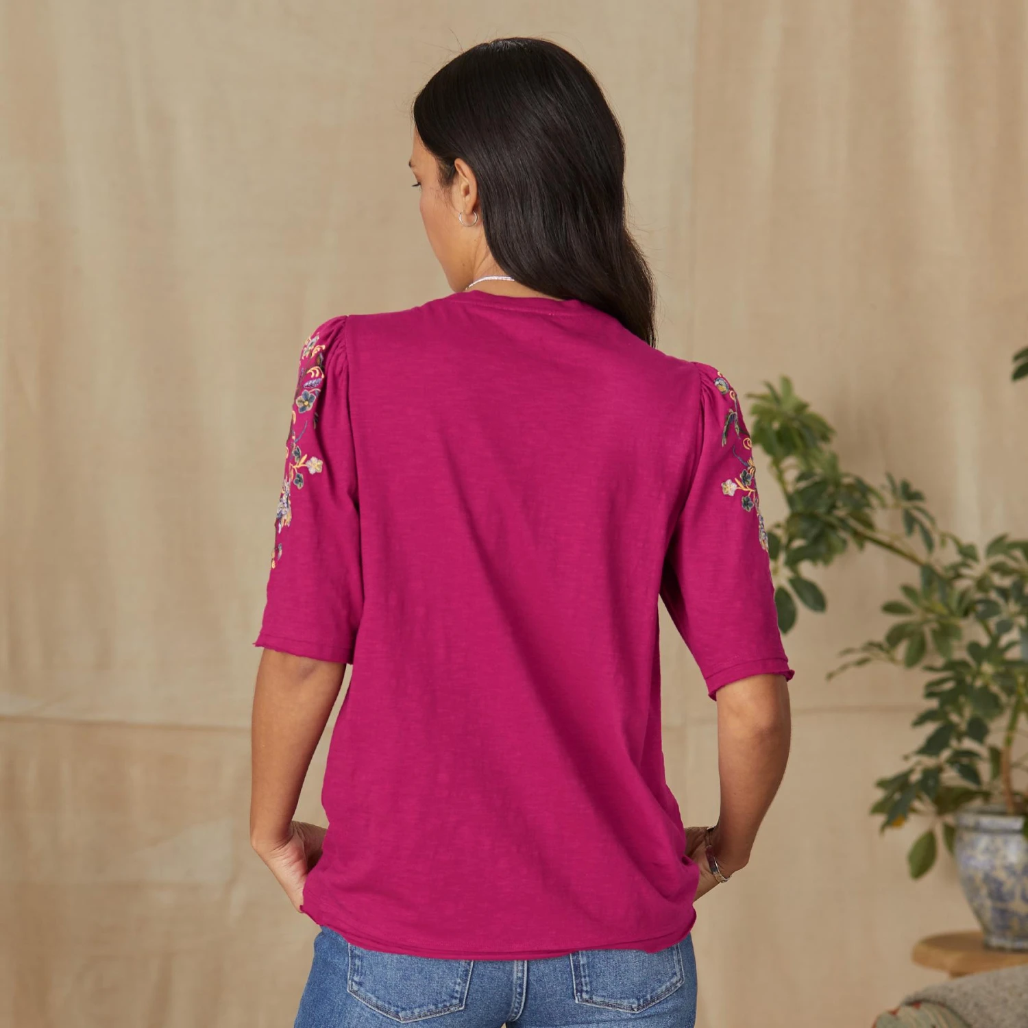 Avril Embroidered Henley, Petite 3 Avril Embroidered Henley, Petite - Image 3